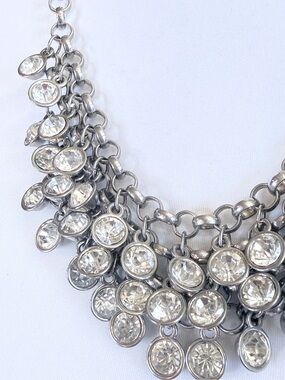 Silver-Tone Crystal Cluster Statement Bib Necklace - Clear